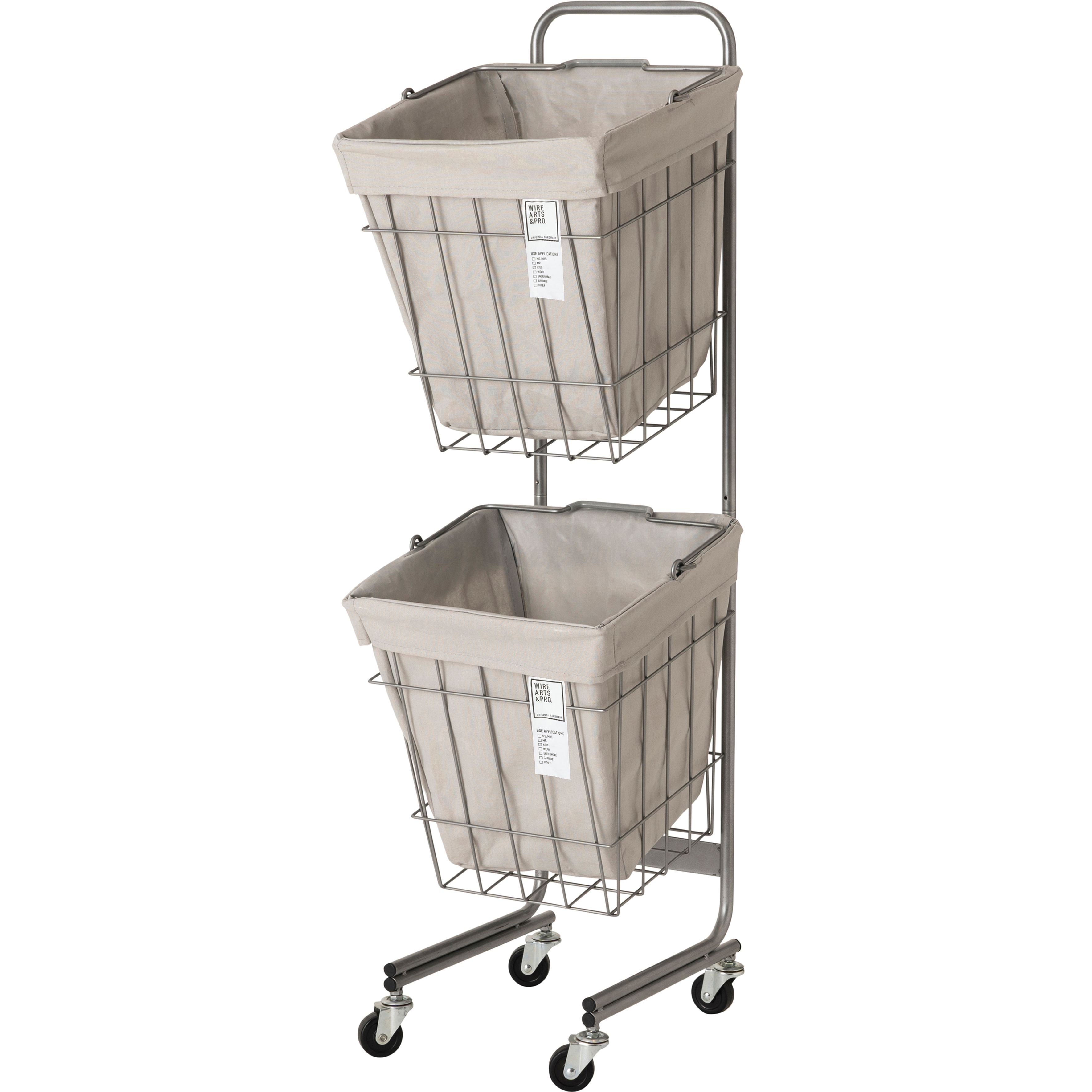 003327 WIRE ARTS & PRO.LAUNDRY SQUARE BASKET DOUBLE WITH CASTER 