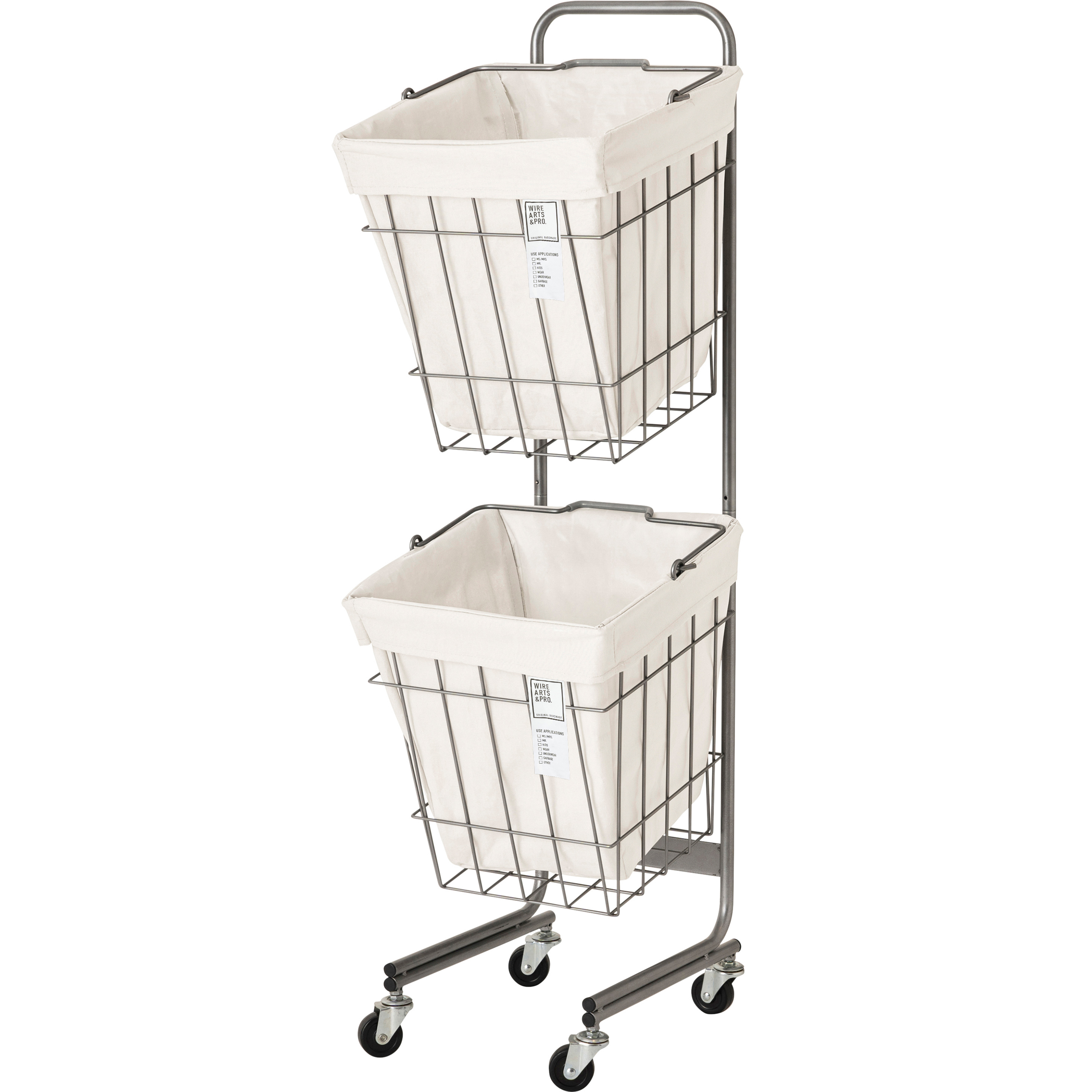 003327 WIRE ARTS & PRO.LAUNDRY SQUARE BASKET DOUBLE WITH CASTER 